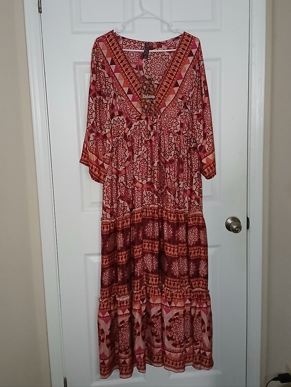 Boho Maxi Dress in Brown and Pink